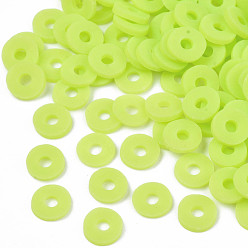 Jaune Vert Perles en fimo faits à la main, disque / plat rond, perles heishi, jaune vert, 6x1mm, Trou: 2mm, environ23500 pcs / 1000 g