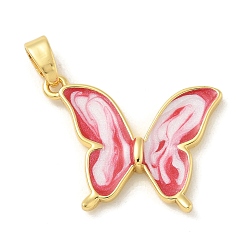 Светло-Вишневый Латунь эмаль подвески, без кадмия, без никеля и без свинца, бабочки прелести, реальный 18 k позолоченный, светло-вишневый, 23x21x3 мм, отверстие : 5x2 мм