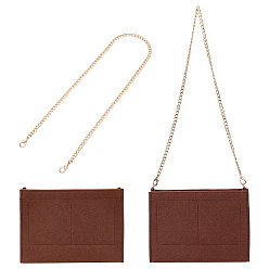 Light Gold 1 вставка-органайзер для кошелька из шерстяного войлока, и 1железные цепные ремни для сумок из поликарбоната, Сплав с застежками, для замены сумочки или сумки через плечо, золотой свет, вставка: 18x23x1.9см, ремешок: 80x0.8x0.2см