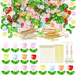 Gemischte Farbe Anleitungen zum Selbermachen von Blumenanhängern, einschließlich blumenförmiger, transparenter Glasperlen, Flachkopfstifte aus Eisen, Augenstift aus Eisen, Gemischte Farbe, 6~8x9~13.5x4~5 mm, Bohrung: 1 mm