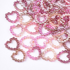 (52) Непрозрачная лаванда Радуга ABS пластик имитация жемчуга кольца, градиент русалка жемчужина, сердце, разноцветные, 11x11x2 мм, внутренняя мера: 5.5x7 мм, около 1000 шт. / пакет