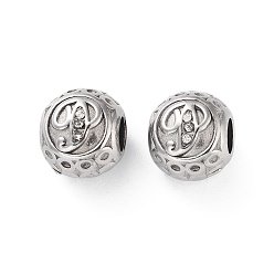 Letter P 304 горный хрусталь из нержавеющей стали европейские шарики, круглый крупные бусины отверстие, реальный 18 k позолоченный, круглый с письмом, Письмо P, 11x10 мм, отверстие : 4 мм