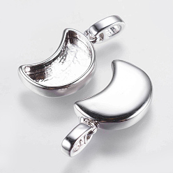 Платина Сеттинги для кулона (кабошонов), латунь , чашки безель с краями, долговечный, луна, платина, 16.5x10.5x3 мм, отверстие : 2x2.5 мм, лоток : 12x6 мм