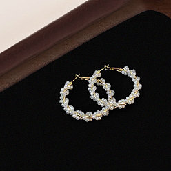 Золотой Серьги-кольца из искусственного жемчуга с железным пластиком, золотые, 85 мм