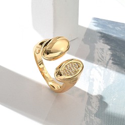 Настоящее золото 18K Кольца-манжеты с микропаве из латуни и прозрачными кубическими цирконами для женщин, без кадмия, без никеля и без свинца, овальные, реальный 18 k позолоченный, внутренний диаметр: 18 мм