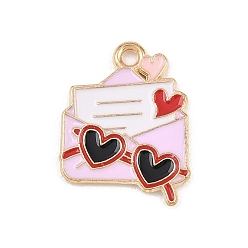 Envelope Подвески из сплава с эмалью ко дню святого валентина, золотой свет, конверт, 20x15x1.5 мм, отверстие : 1.8 мм