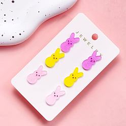 (52) Непрозрачная лаванда 3 Наборы акриловых сережек-гвоздиков на Пасху, кролик, разноцветные, 16x8 мм