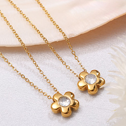 Прозрачный 304 Подвеска-колье в виде цветка из нержавеющей стали с инкрустацией кубическим цирконием 5 для женщин, золотые, прозрачные, 17.72 дюйм (45 см)