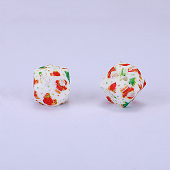 Разноцветный Рождественские силиконовые бусины с красочным узором и принтом, красочный, 17x22.5x23 мм, отверстие : 3 мм