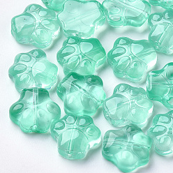 Turquoise Transparent Spray Painted Glass Beads, Dog's Paw, Turquoise, 11x12x4.5mm, Hole: 1mm