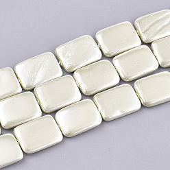 Lemon Chiffon Shell Pearl Beads Strands, Spray Painted, Rectangle, Lemon Chiffon, 20~21x15x2.5~4mm, Hole: 1mm, about 20pcs/strand, 16.1 inch