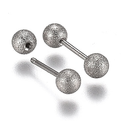 Stainless Steel Color 304 Stainless Steel Ball Stud Earrings, Textured, Barbell Cartilage Earrings, Stainless Steel Color, 11.7x3mm, Pin: 0.7mm, 12pairs/set