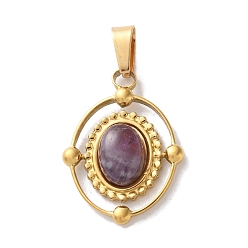 Аметист Подвески из натурального аметиста , 304 из нержавеющей стали овальные амулеты, ионное покрытие (ip), золотые, 21x16.5x5~5.5 мм, отверстие : 5.5x3 мм