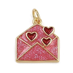 Индийский Красный Латунь эмаль подвески, прелести любовного письма, стойки покрытие, без кадмия и без свинца, долговечный, реальный 18 k позолоченный, Индийская красная, 15x14x2 мм, отверстие : 3.2 мм