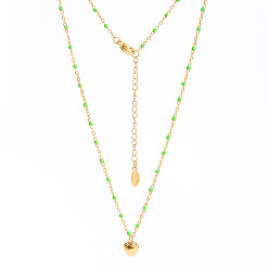 Lime Stainless Steel Heart Pendant Necklaces, Enamel Style, Lime, 18.90 inch(48cm)