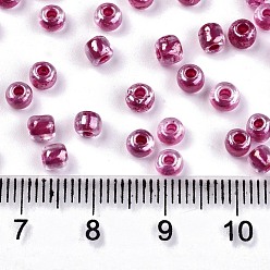 Old Rose 8/0 Glass Seed Beads, Transparent Inside Colours Luster, Round Hole, Round, Old Rose, 8/0, 3~4x2~3mm, Hole: 0.8mm, about 15000pcs/bag