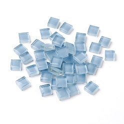 Light Blue Mosaic Glass Tiles, Stained Square Pieces, for Home Decoration or DIY Crafts, Light Blue, 9.5x9.5x4~4.5mm, about 300pcs/bag