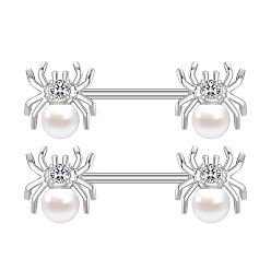 Spider 304 штанги-соски из нержавеющей стали с прозрачным кубическим цирконием, цвет нержавеющей стали, паук, 11.4x16 мм