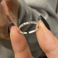 Silver Alloy Enamel Cuff Open Rings for Women, Word Live in The Moment, Silver, US Size 4 1/4(15~20mm)