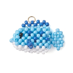 Темно-Голубой Подвески в виде рыбок из стеклянных бус, с 304 нержавеющей стали, реальный 18 k позолоченный, глубокое синее небо, 17x27.5x13 мм, Перейти кольцо: 4x0.5 мм, внутренний диаметр: 3 мм