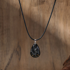 Черный Кулон в виде семени одуванчика в форме капли из смолы, подвеска-талисман на черном шнурке для женщин, платина, чёрные, 17.32 дюйм (44 см)