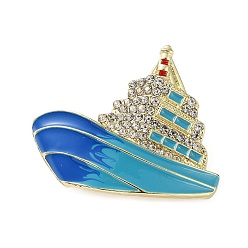 Темно-бирюзовый Эмалевые значки со стразами в стиле круиза, булавки из сплава для лацканов одежды рюкзака, темные бирюзовый, 29x35 мм