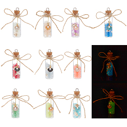 (52) Непрозрачная лаванда Светящиеся бусы в подвесных украшениях из стеклянных бутылок, с подвеской из легированной эмали и бусинами из натуральных спиральных ракушек, для брелка, кошелек, украшение для рюкзака, разноцветные, 76x22 мм, отверстие : 5.5 мм, 10 цветов, 1 шт / цвет, 10 шт / коробка