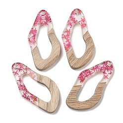 Светло-Вишневый Деревянные подвески, смола и золотая фольга, самородки, светло-вишневый, 38x19x4 мм, отверстие : 2 мм