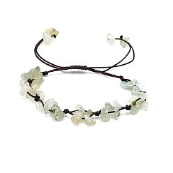 Prehnite Adjustable Natural Prehnite Chips Braided Bead Bracelet, Inner Diameter: 2-3/8 inch(6cm)