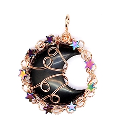 Обсидиан Подвески из натуральной обсидиановой проволоки, луна, 56x42 мм