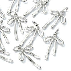 Real Platinum Plated SHEGRACE Brass Clear Cubic Zirconia Pendants, Bowknot Charms, Cadmium Free & Lead Free & Nickel Free, Real Platinum Plated, 19.5x13x2.5mm, Hole: 3mm