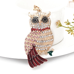 Темно-Красный Брелки со стразами из сплава, с эмалью, сова, темно-красный, Кулон : 75x40 мм