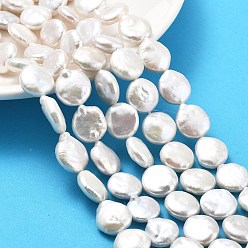 (404) Непрозрачное AB Кислое яблоко Натуральный жемчуг в стиле барокко кеши, культивированный пресноводный жемчуг, плоско-круглые, класс 5а+, цветочный белый, 13~15x4.5~7.5 мм, отверстие : 0.6 мм, около 28~29 шт / нитка, 15.87''~16.14'' (40.3~41 см)