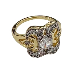 Платиновый & Золотой Квадратные латунные кольца с микропаве из прозрачных кубических цирконий, платиной и золотом, размер США 7 (17.3 мм)