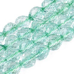 Бирюза Хрустящие прозрачные стеклянные бусины нити, клубника, граненые, бирюзовые, 8~9x7.5~8.5 мм, отверстие : 1.2~1.4 мм, около 41~43 шт / нитка, 13.98~14.37 дюйм (35.5~36.5 см)