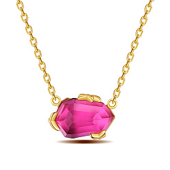 Real 14K Gold Plated 925 Sterling Silver Pendant Necklaces, with Rhinestone, Polygon, Real 14K Gold Plated, 14.17inch(36cm)