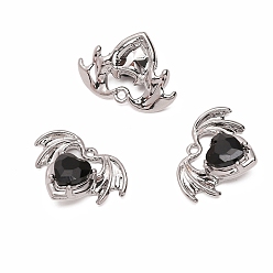 Сердце Стеклянные подвески, со сплавочной фурнитурой, платина, чёрные, сердце, 17x23 мм