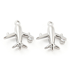 Платинированный Латунные микро проложить кубического циркония прелести, без кадмия, без никеля и без свинца, самолет, Реальная платина, 11x10x2.5 мм, отверстие : 0.8 мм