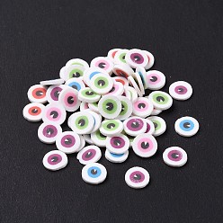 Colorful Handmade Polymer Clay Cabochons, Polymer Clay Slices for Resin Crafts & DIY Projects, Flat Round with Evil Eye, Colorful, 5x0.8mm, about 76923pcs/1000g
