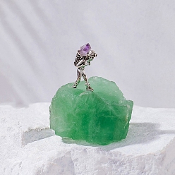 Флюорит Самородки из натурального флюорита и латуни, модель шахтера, украшение для демонстрации образцов минералов, украшение для медитации для домашнего офиса, 20~40x40~70 мм