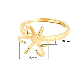 Золотой Регулируемый 925 серебряное кольцо регулируемое кольцо фурнитура, настройки кольца с поворотным зубцом, золотые, картина: 15x10 мм, внутренний диаметр: 19 мм