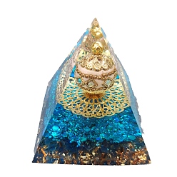 Темно-Голубой Генераторы энергии смолы оргонитовой пирамиды, чипсы из натуральных драгоценных камней рейки внутри для украшения стола домашнего офиса, глубокое синее небо, 60x60x60 мм