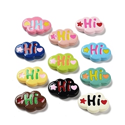 Mixed Color Opaque Resin Decoden Cabochons, Cloud with Word Hi, Mixed Color, 17x25x4.5mm