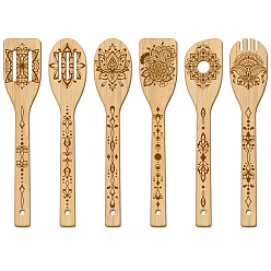 Другие 6 бамбуковые ложки, ножи и вилки, столовые приборы на десерт, цветочный, 60x300 мм, 6 стиль, 1 шт / стиль, 6 шт / комплект