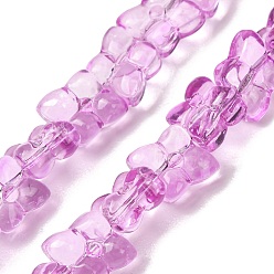 Violett Transparente Glasperlen Stränge, Klee, gefärbt & geherzt, Violett, 13x11x5 mm, Bohrung: 1 mm, ca. 65 Stk. / Strang, 21.65'' (55 cm)