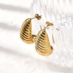 Настоящее золото 18K 304 из нержавеющей стали серьги, ионное покрытие (ip), слеза, реальный 18 k позолоченный, 24x13.5 мм