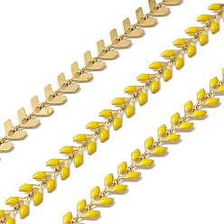 Yellow Vacuum Plating 304 Stainless Steel Cobs Chains, with Enamel, Soldered, with Spool, Golden, Yellow, 7x6x1mm