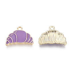 Средний Фиолетовый Экологически чистые подвески из цинкового сплава, с эмалью, без кадмия, без никеля и без свинца, круассан, золотой свет, средне фиолетовый, 12x17x2 мм, отверстие : 1.8 мм