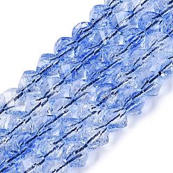 Васильковый Хрустящие прозрачные стеклянные бусины нити, твист, граненые, васильковый, 7~7.5x7~8x7~8 мм, отверстие : 1.2~1.4 мм, около 51~53 шт / нитка, 14.57~15.35 дюйм (37~39 см)