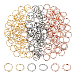 Mixed Color 150Pcs 3 Style 304 Stainless Steel Open Jump Rings, Twisted Round, Mixed Color, 8x1~1.2mm, Inner Diameter: 6mm, 50pcs/style
